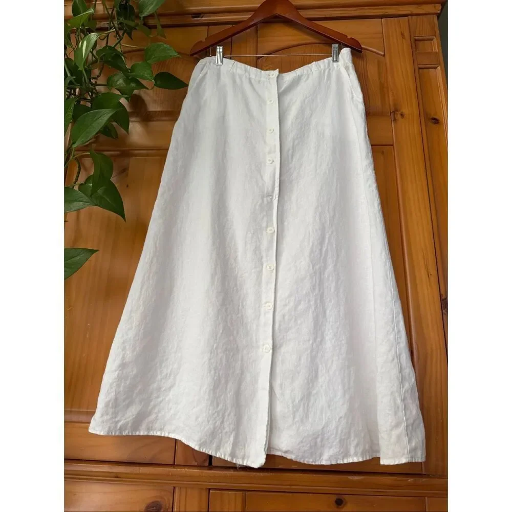 Autograph New York White Linen Button-Front Midi Skirt Size 12 - Picture 2 of 12
